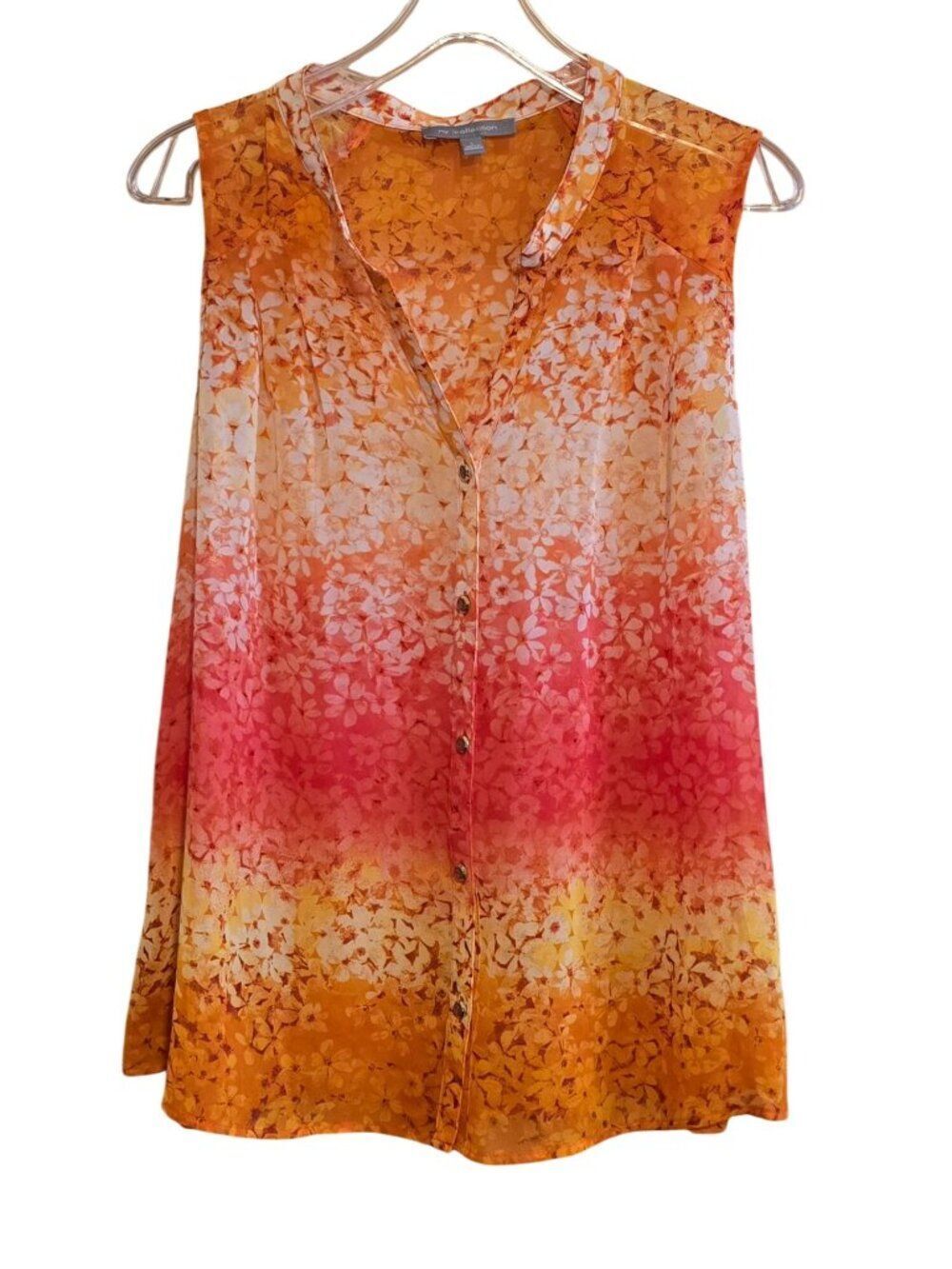 NY Collection Button-Down Floral Ombre Sleeveless Top Summer Style Fun colorful